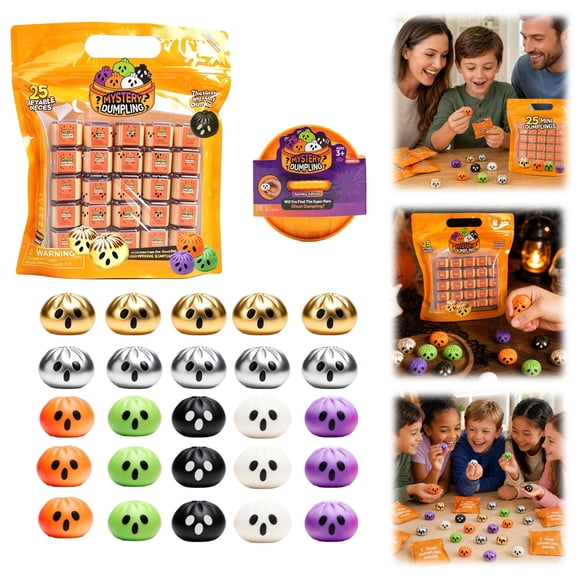 25 Pack Extra Mini Mystery Dumpling Squishies, Halloween Surprise Collectible Fidget Toys, Squeeze Toys for Classroom Rewards, Goodie Bag Fillers & Party Favors