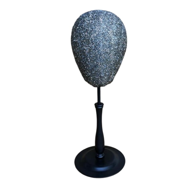 Soporte de escritorio para pelucas con maniquí de diamantes de imitación, con base, ligero y desmontable. Diamante de imitación negro