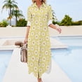 thumbnail image 4 of Spring daisies floral retro pattern on yellow Long Sleeved Shirt Dress women's evening dresses Elegant gowns, 4 of 7