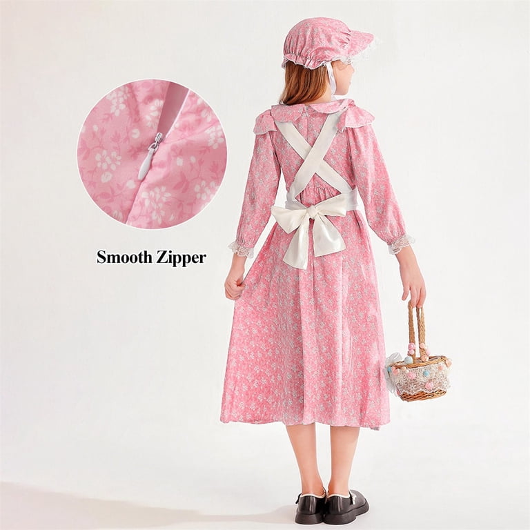EnJoCho Pioner Prairie Dress Set for Girls olonial Vintage loral  Dresses 1800s enaissance Dress with Bonnet & Apron 3-15Y Old Fashioned -  Walmart.com