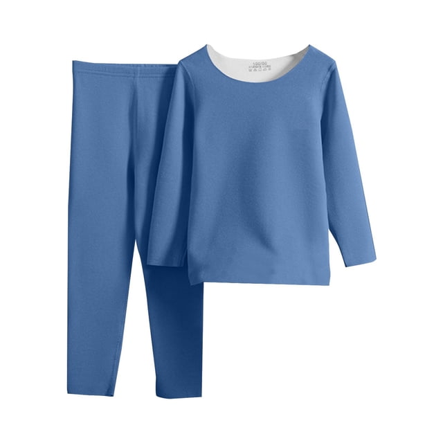 LIJCC Children's Two Piece Solid Color Thermal Underwear and Thermal Pants Set Kids Base Layer Winter Warm