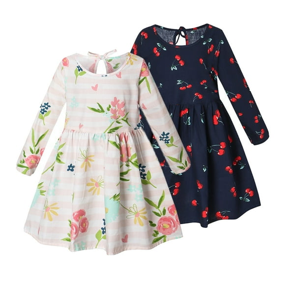 KYAIGUO Little Girls Cotton Dress Pullover Casual Floral Print Long Sleeve Dress for Infant Baby 6 Months-6 Years Old