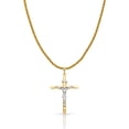 thumbnail image 1 of 14K Two Tone Gold Crucifix Cross Charm Pendant with 1.4mm Round Wheat Chain Necklace - 20", 1 of 4