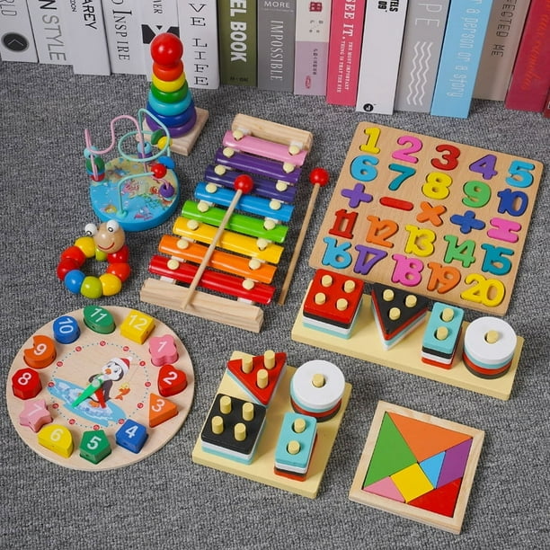 Juguetes Educativos Montessori para niños bloques de madera juegos de rompecabezas para niños de 2 a 3 años tablero cognitivo de aprendizaje de números del alfabeto