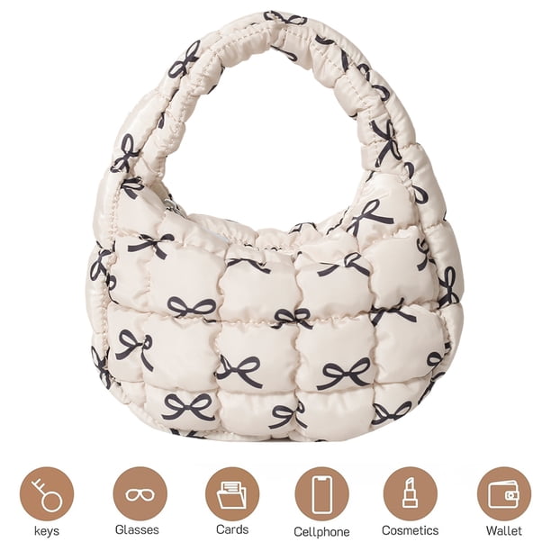 Crescent Bag Bubble Bolso para Mujer Bowknot Print Trendy Zipper Muñequera Satchel