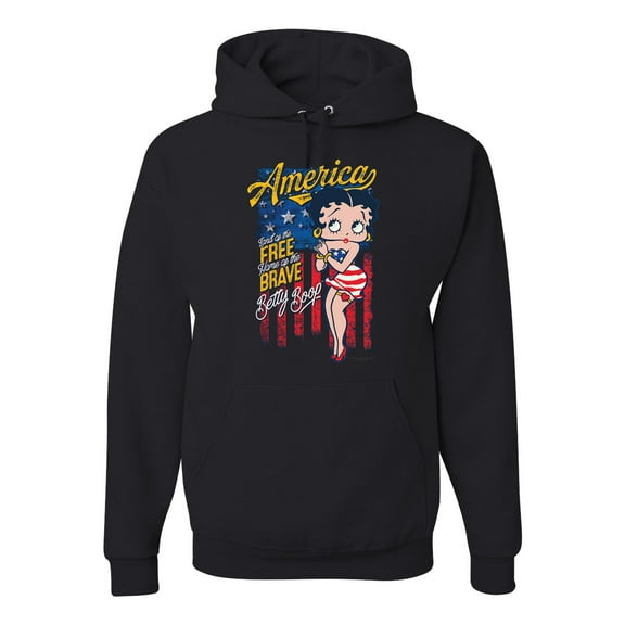 Wild Bobby, Betty Boop America Land of the Free Home of the Brave Betty Boop Unisex Hoodie Sweatshirt, Black, Small