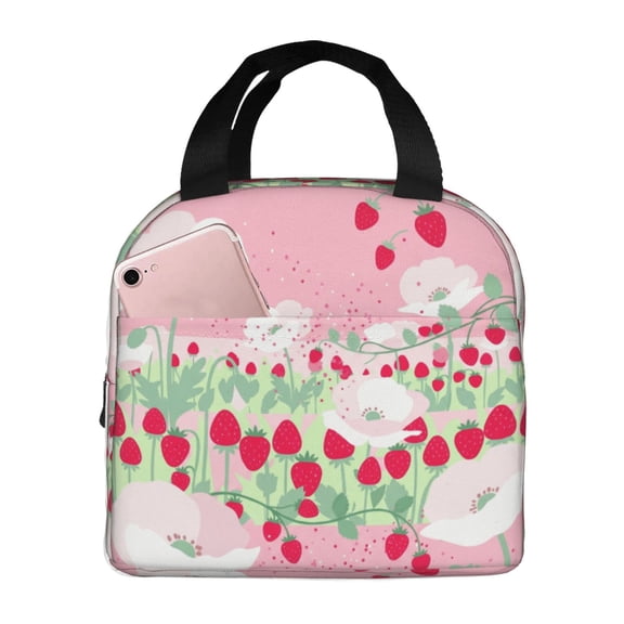 Strawberry Lunch Bag Insulated Lunchbox Reusable Cooler Lunch Boxes Tote Box Reusable Lunch Bags For Women For Gifts Office Picnic Travel Beach