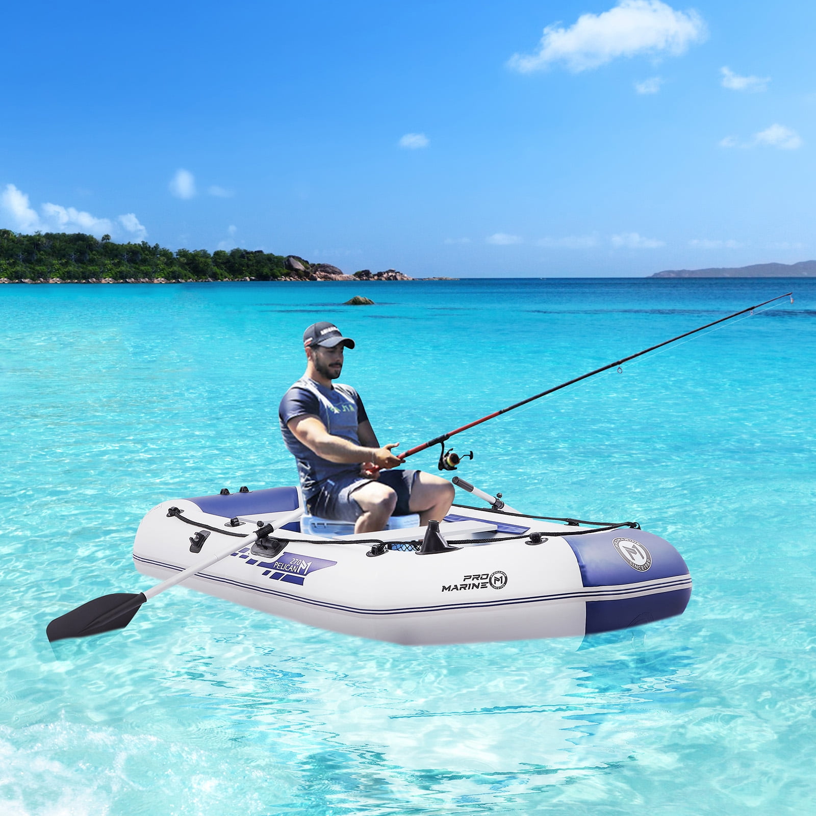 Pro Marine 7.5 ft Inflatable Fishing Boat Set with Aluminum Oars