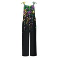 thumbnail image 3 of DDAPJ pyju Mardi Gras Jumpsuits for Women 2024 Carnival Themed Sequin Mask Print One Piece Rompers Casual Loose Spaghetti Straps Jumpsuit Parade Party Overalls with Pockets on Sale Black M, 3 of 5
