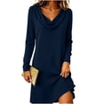 thumbnail image 2 of XRoczxe Women’s Solid Cowl Neck Long Sleeve Shift Dress, Casual Loose‑Fit Short Tunic Dress for Daily Wear, 2 of 9