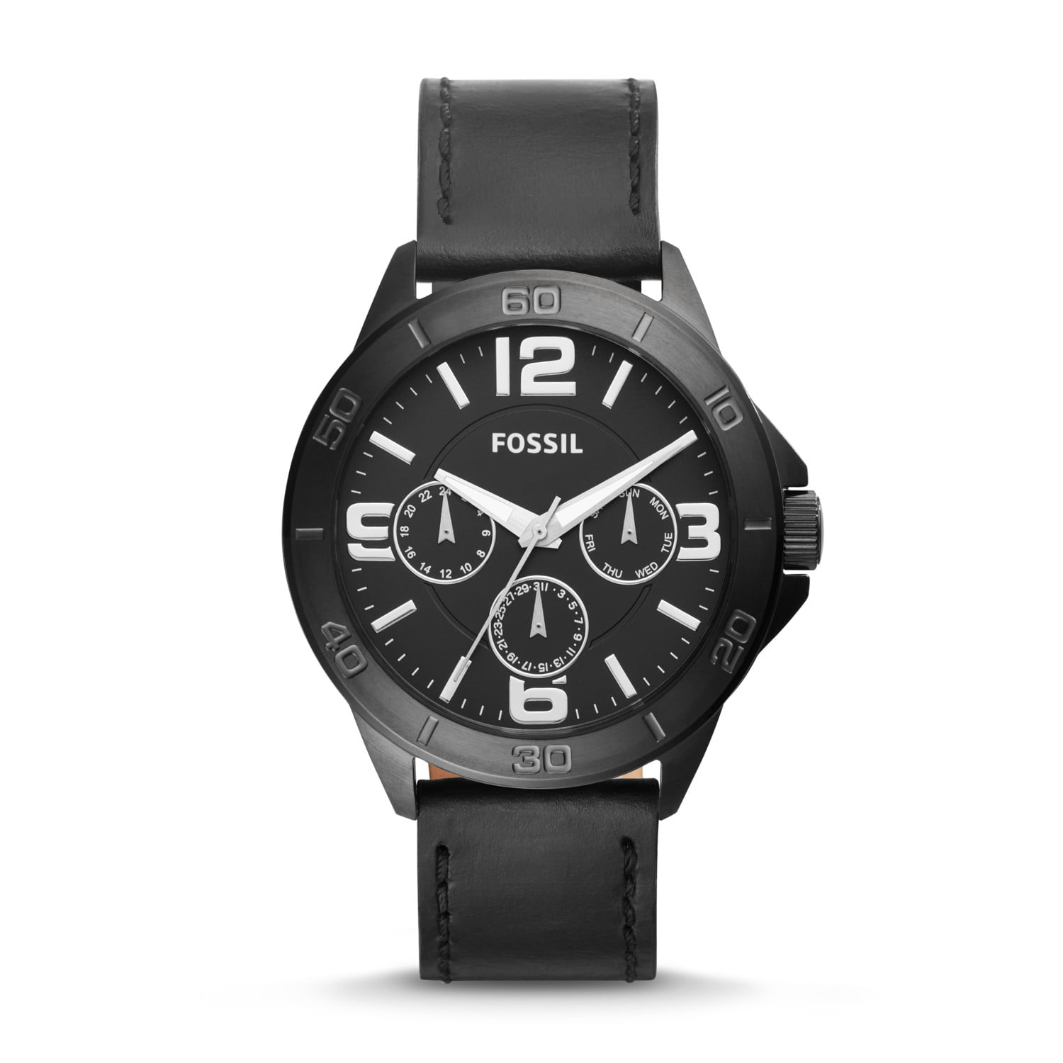 Fossil BQ2204 Modern Century Multifunction Black Leather Watch BQ2204P ...