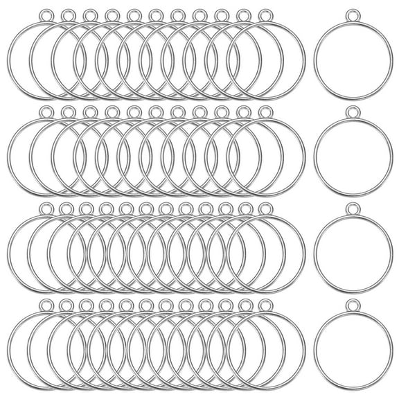 50-Pack Open Bezels for Resin, Round Open Back Bezel Pendants for Resin Jewelry Making/DIY Earrings Necklace, Alloy Hollow Frame Pendants [Silver Tone]