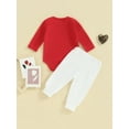 thumbnail image 5 of FEORJGP Infant Baby Valentine’s Day Outfits Newborn Boys Girls Long Sleeve Romper Crew Neck Bodysuit Letter Print Jumpsuit + Heart Print Pants Set Clothes, 5 of 9
