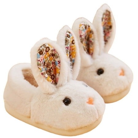 

Toddler Slippers Autumn Winter Fashion Cute Flat Bottom Soft Warm Cartoon Rabbit Shape Slippers Baby Shoes White 5 Years-6 Years