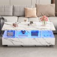 thumbnail image 2 of Blotout LED White Coffee Table with 2 Storage Drawer, 43" Modern High Glossy Coffee Tables w/Open Display Shelf, Rectangle 2-Tier Center Table for Living Room(White Marbling Print-43"), 2 of 8
