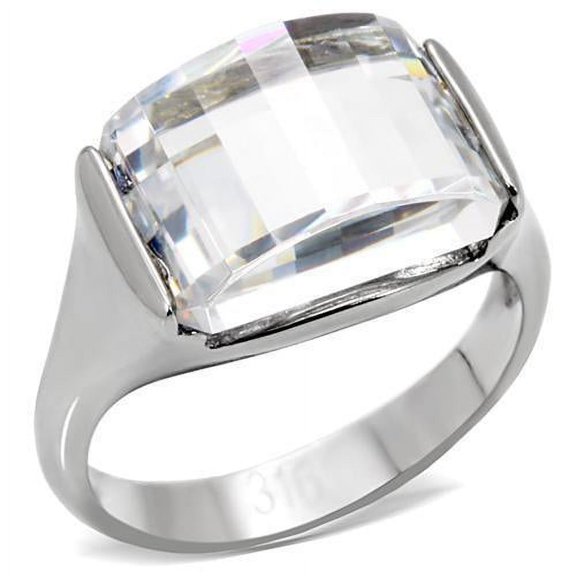 Womens Silver Rings High polished (no plating) Stainless Steel Ring with AAA Grade CZ in Clear TK100