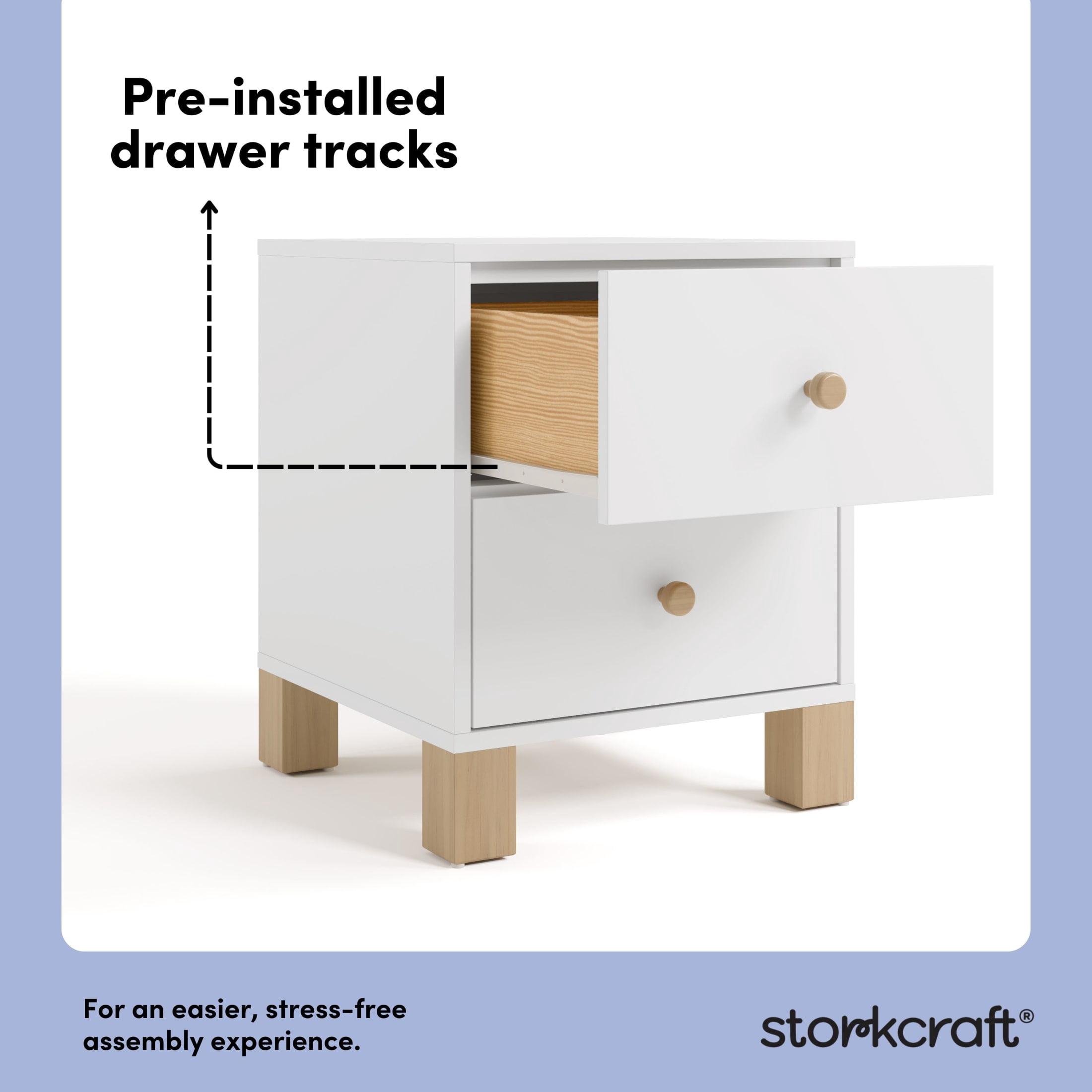 Storkcraft California 2 Drawer Nightstand, White and Driftwood