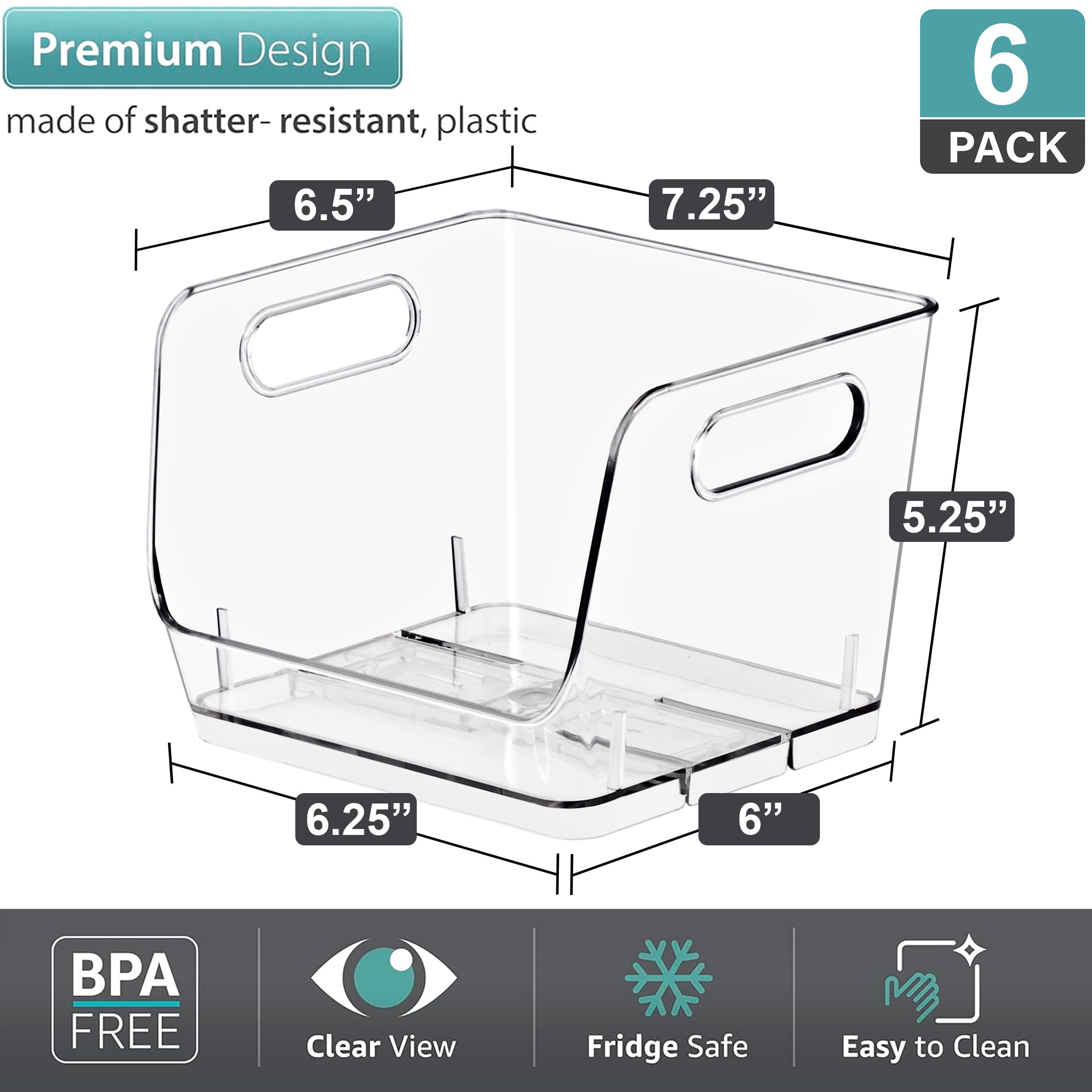 Sorbus Clear Stackable Square Storage Bins, Small Open-Front Acrylic Pantry Organizers, 6 Pack