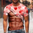 thumbnail image 2 of Penkiiy Valentine's Day Heart Print Men's Muscle Short Sleeve T-Shirt 3D Printing Casual Funny Top Novelty Pattern Short-Sleeved Shirt T-Shirt M Khaki, 2 of 5