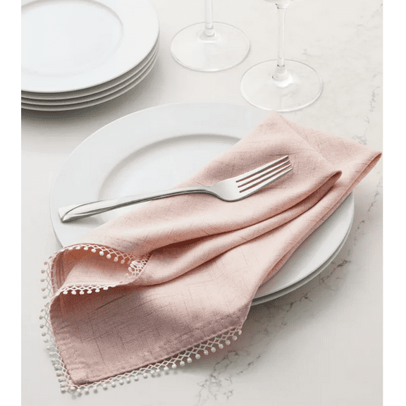 Lenox French Perle Collection Delicate Bobble Trim Pink Cloth Napkins