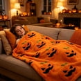 thumbnail image 6 of Halloween Faux Fur Throw Blanket with Cute Spooky Embroidery, Cozy Soft Warm Fall Throw for Couch Bedroom Living Room, Ideal Seasonal Gift Home Decorative Accent(51 x 59",Pumpkin), 6 of 6