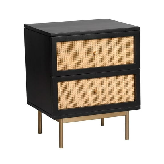 Pemberly Row Modern Solid Wood Two-Drawer Nightstand in Black