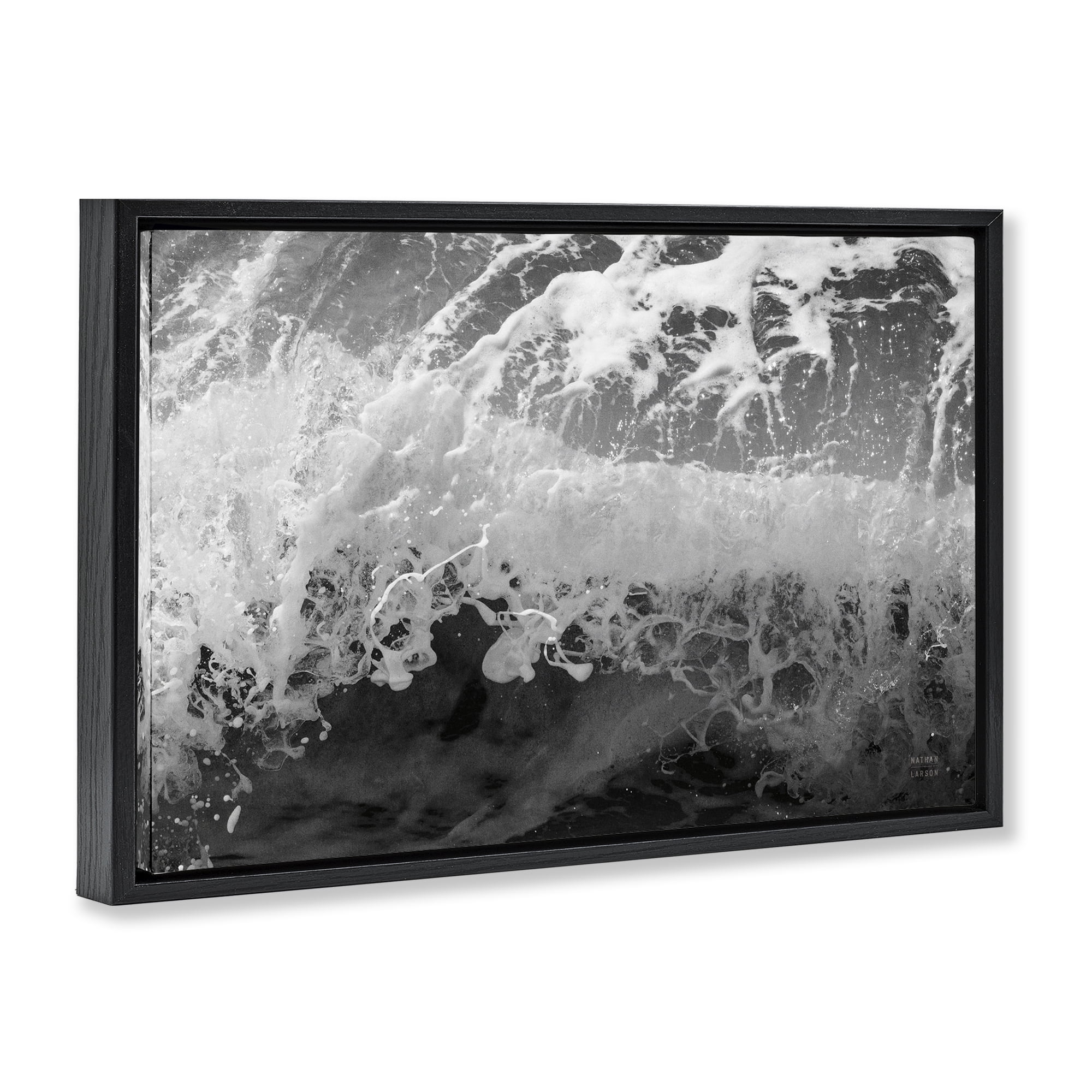Stupell Industries Pacific Ocean Splash Landscape Photography Black Floater Framed Canvas Art Print Wall Art, 25 x 17
