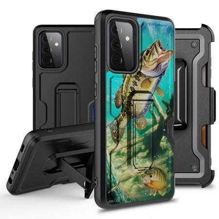 Bemz Armor Kombo Series for Samsung Galaxy A52 5G Case (Heavy Duty Rugged Kickstand Cover with Belt Clip Holster) with Touch Tool - Bass Fishing