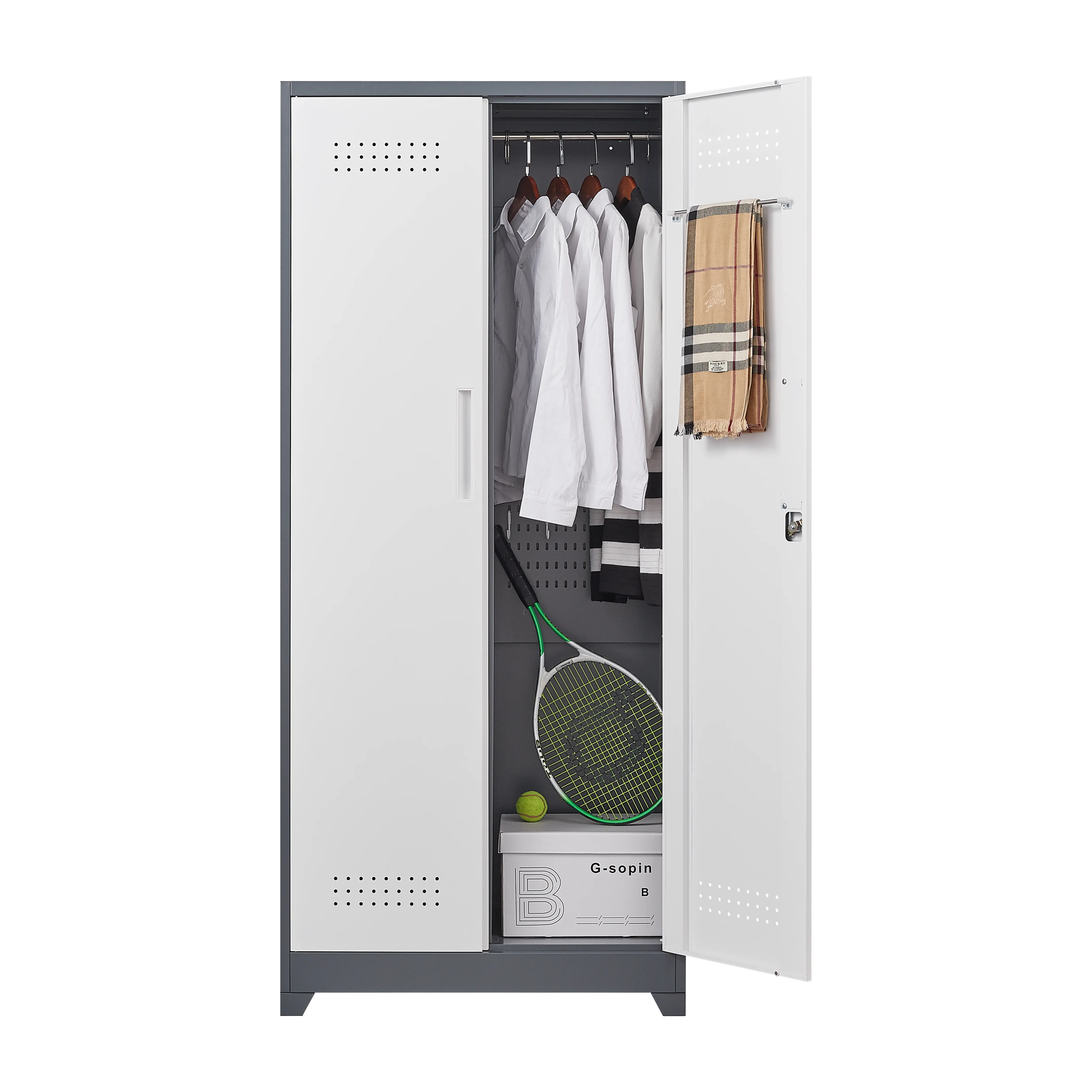 Aukfa 72" Metal Garage Storage Cabinets, Lockable Broom Closet Storage Cabinet with Shelves for Basement/Office/Laundry Room, White