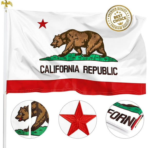 California State Flag 3x5 ft 210D  Durable Nylon, Embroidered CA Flag with Brass Grommets