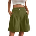 thumbnail image 3 of Daily Sales! QATAINLAV Bermuda Shorts for Women Business Casual High Waisted Dress Shorts Knee Length Loose Wide Leg Linen Shorts with Pockets Army Green XL, 3 of 8
