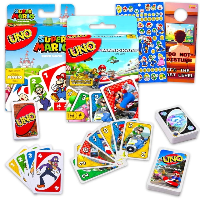 Set de cartas UNO de Super Mario con 2 mazos y stickers