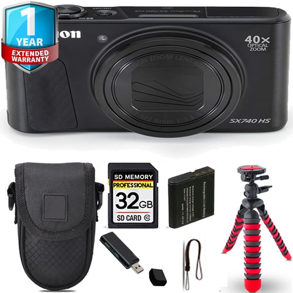 Canon PowerShot SX740 HS Digital Camera (Black) Spider Tripod Case 1 Yr Warranty (International Version)