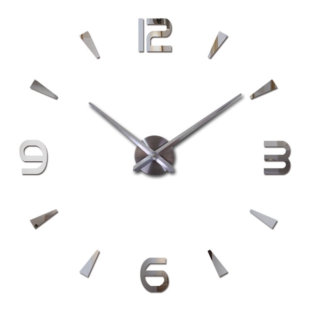 Billuyoard Reloj de pared 3D autoadhesivo analógico alimentado por elegante DIY funcionamiento silencioso hogar Oficina sala de estar relojes Decoración del hogar Plata Billuyoard HA067873-01