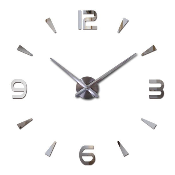 Injueey Reloj de pared 3D autoadhesivo analógico alimentado por elegante DIY funcionamiento silencioso hogar Oficina sala de estar relojes Decoración del hogar Plata Injueey HA067873-01