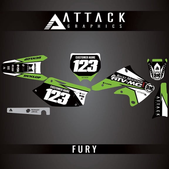 Attack Graphics Custom Fury Complete Bike Graphics Kit for Kawasaki KX250F 2005