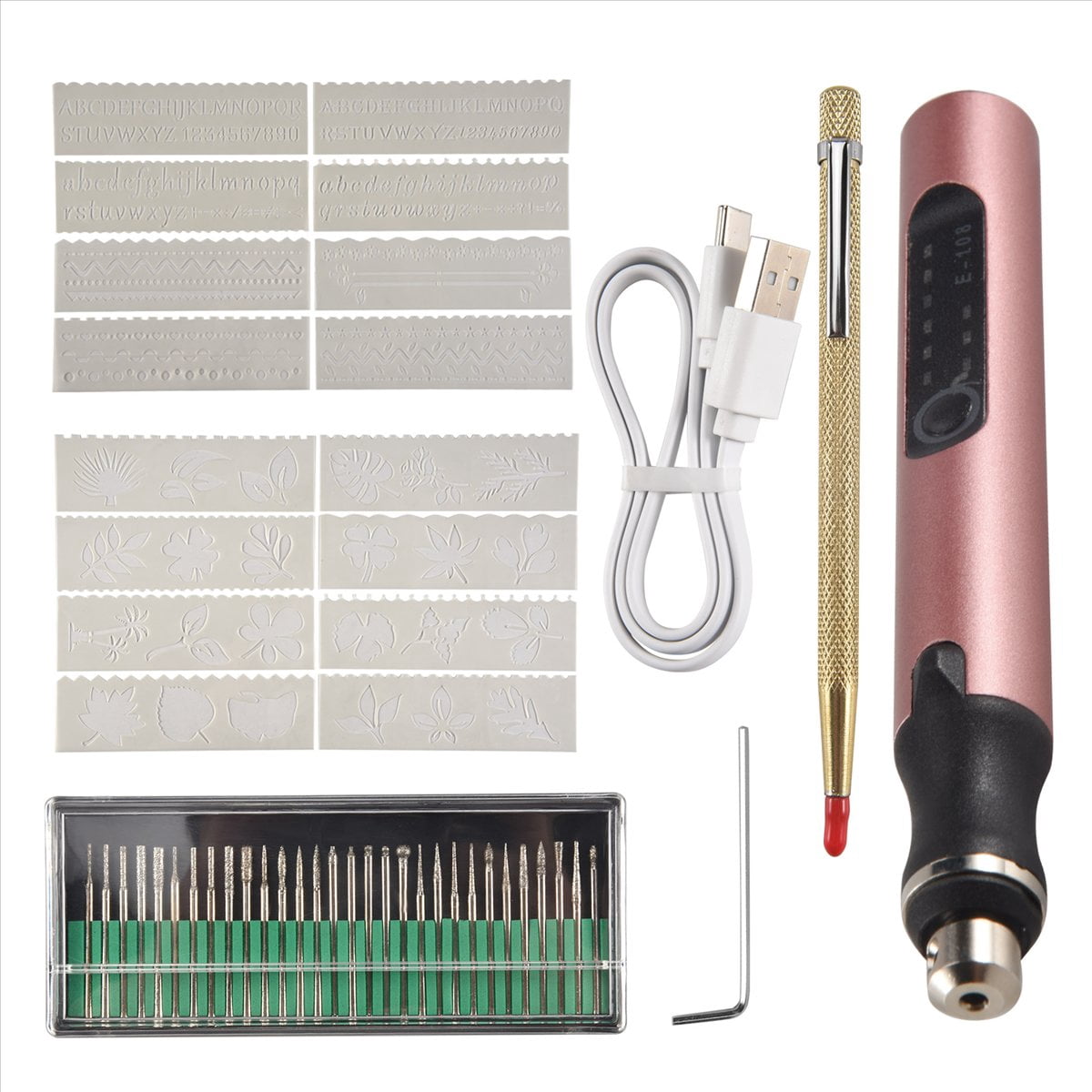 Rechargeable Cordless Mini Engraver Pen DIY Engraving Tool Kit for Metal Glass Ceramic Plastic Wood Jewelry Stencils A