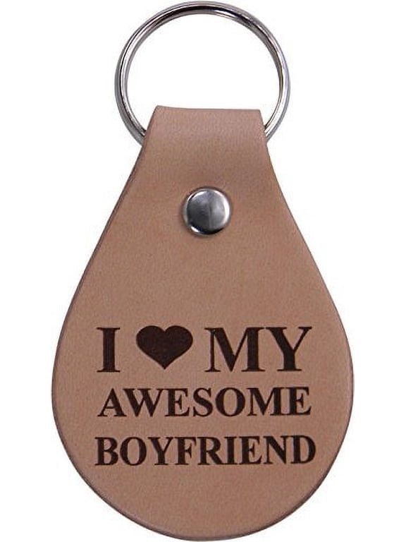 I Love My Awesome Boyfriend Leather Key Chain - Great Gift for Birthday,Valentines Day, Anniversary or Christmas Gift for Boyfriend, BF