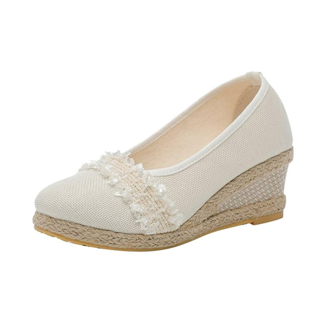yulier Sandales Espadrilles d'Été pour Femmes à Enfiler à Bout Fermé à Plateforme Compensée Chaussures Confortables Talons Compensés