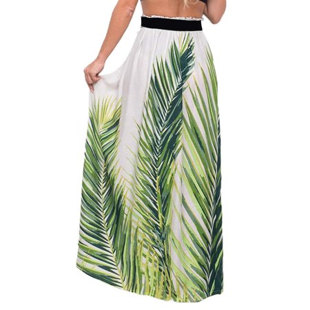 Jersey Print Jumper Women Party Holiday Floral Print Elasticated Waist Full Length High Waist Pleated Beach Jersey Gypsy Long Maxi Skirt Wrap Dress ()