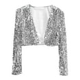 thumbnail image 2 of ZAZYULZ Women's Short Sequin Party Long Sleeve Jacket Party Blazer(Silver,A), 2 of 6