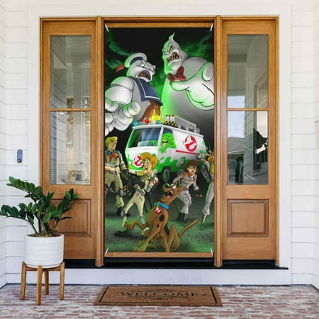 Scooby Ghostbusters Door Cover Decorated Banner Tapestry Home Decoration Holiday Party Supplies Door Banner Porch Sign Banner 72.8 x 35.4 Inch