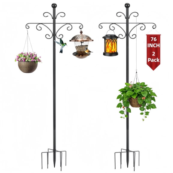 2 Pack 76 Inch Shepherds Hooks,Bird Feeder Pole for Outdoors, Heavy Duty Shepherds Hooks with 5 Prong Base, Adjustable Stand Hanger for Garden Plant, Lantern, Hanging Wedding Decor