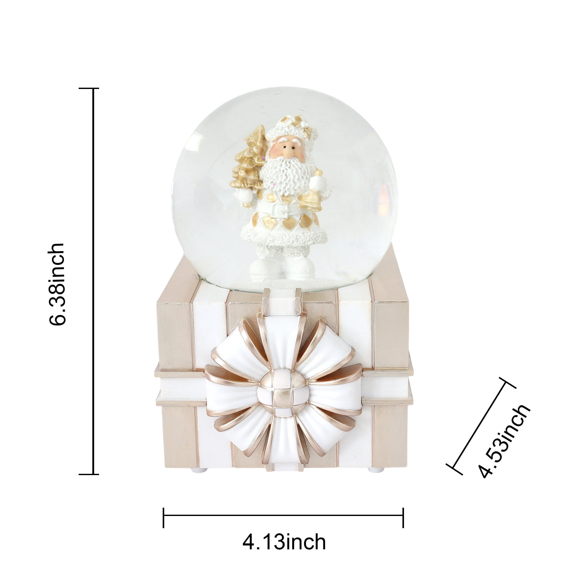 Santa on Gift Box Base Musical Christmas Snow Globe, Gold and White, 6.3", by Holiday Time