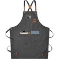thumbnail image 2 of Chef Aprons for Men Women with Large Pockets, Cotton Canvas Cross Back Heavy Duty Adjustable Work Apron, (Grey), 2 of 5