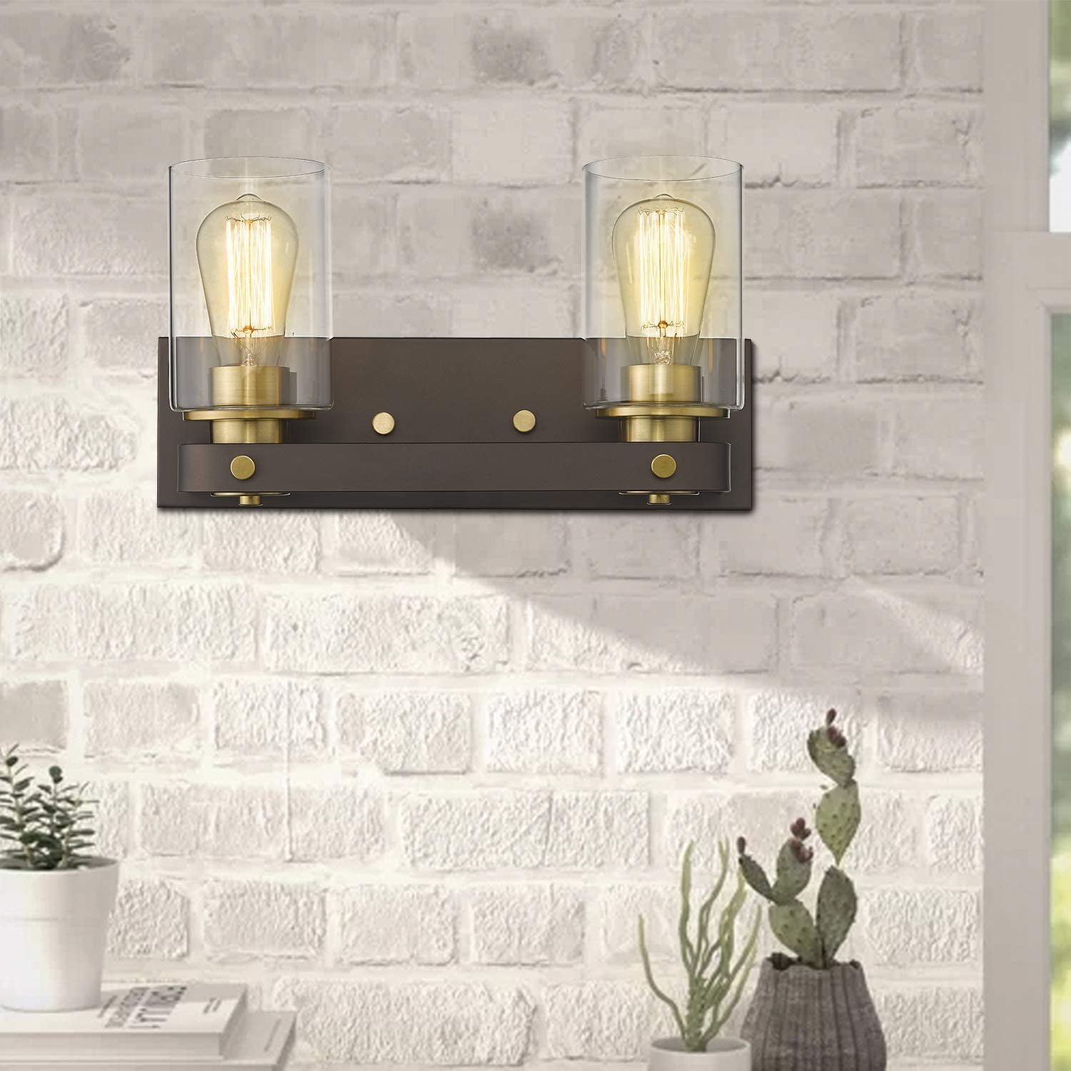 2-Light Bathroom Vanity Light Oil Rubbed Bronze and Gold Finish w/ Clear Glass