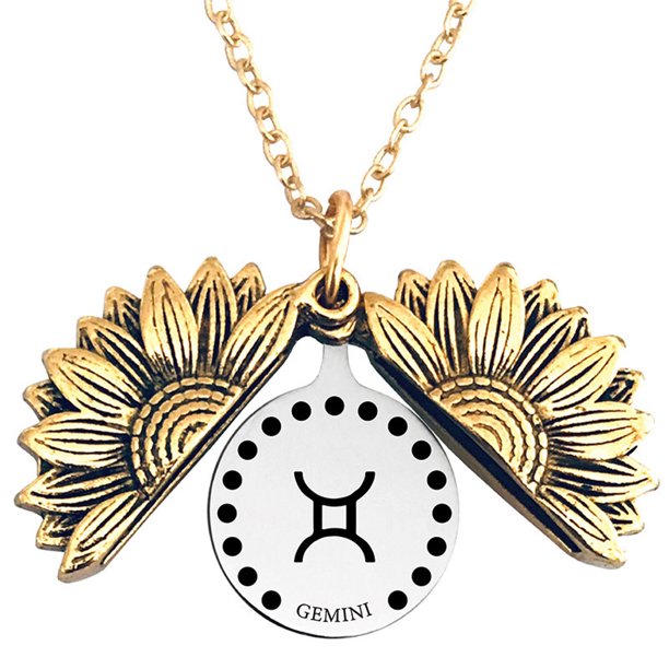 Collar para mujer, joyería para mujer, collar con medallón de girasol de las 12 constelaciones, colgante de girasol con letra inspiradora, collar de cadena para clavícula, joyería para mujer, collar p