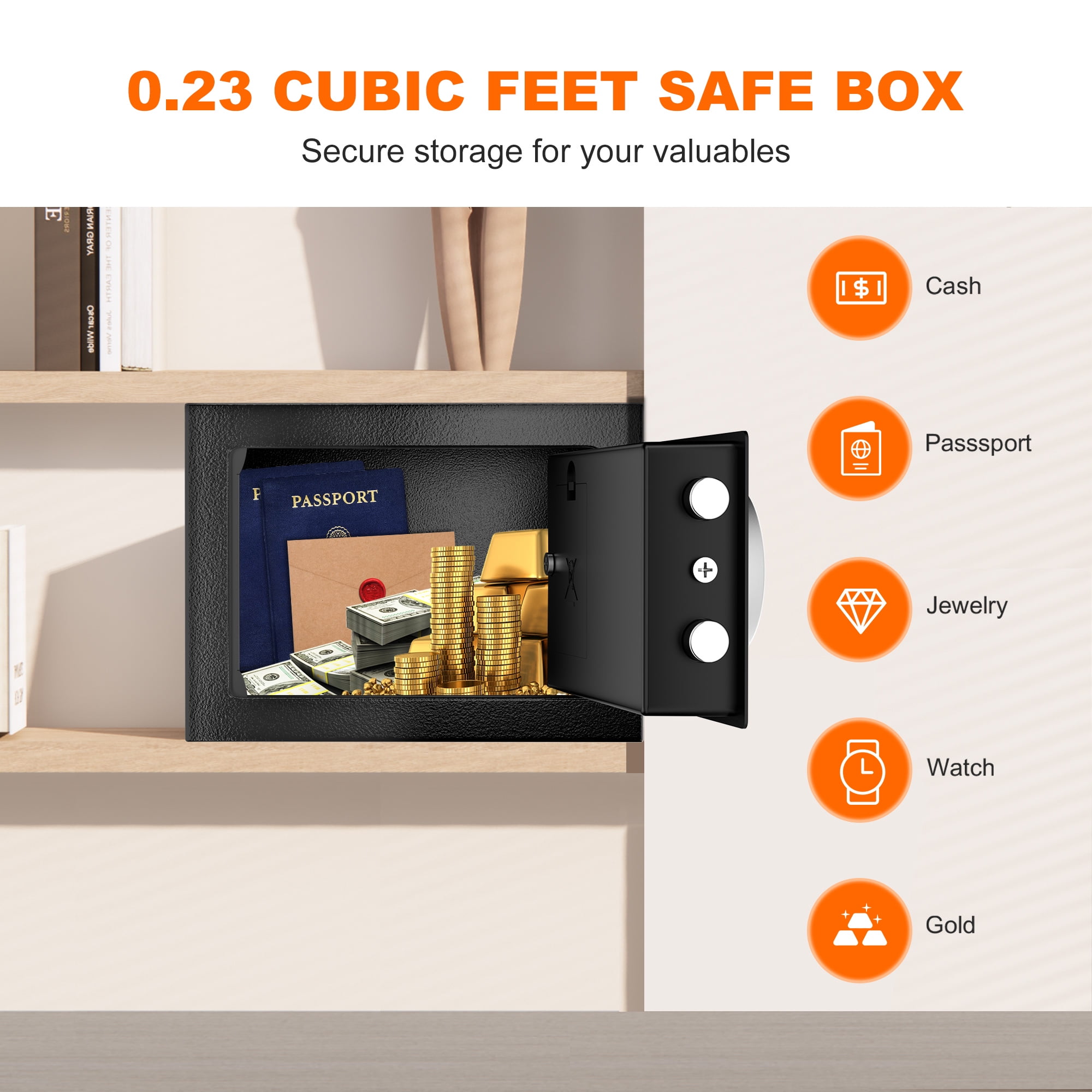 Bonsaii 0.23 Cubic Feet Safe Electronic Digital Security Small Money Safe Box with Keypad Lock & Key Lock