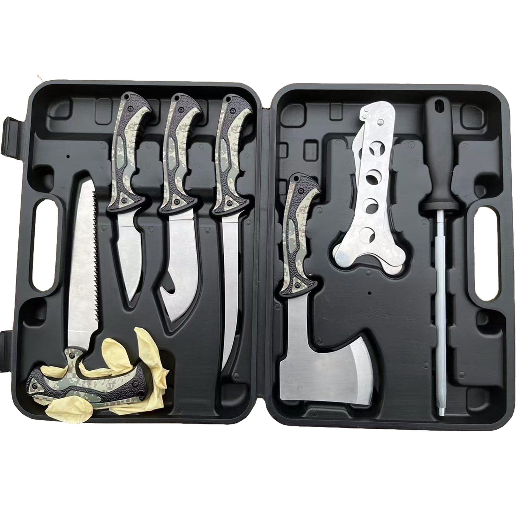 Jellas 10 Pieces Hunting Knife Set, Fixed Blade Knife Hunting Field Dressing Kit, Compact Skinning Knives for Camping Fishing, Portable Survival Kit Camping Tool Set, Camping Gear