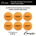 thumbnail image 4 of Champion Sports 3 Star Table Tennis Ball Pack, Tournament Size - Orange Ping Pong Balls, Set of 6, with 40mm Seamless Design - Professional Table Tennis Equipment, Accessories - CTTA and ITTA Approve, 4 of 11